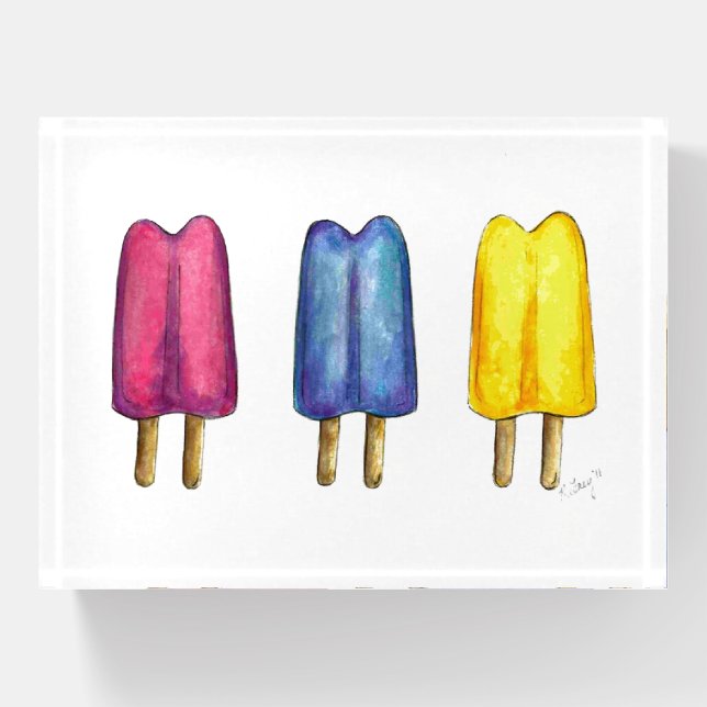 Watercolor Twin Pop Popsicles Painted Ice Lollies Paperweight (Front)