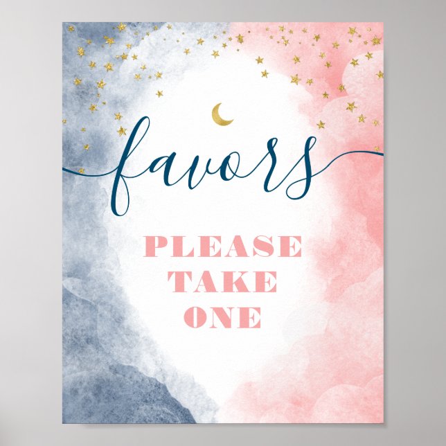 Watercolor Twinkle Twinkle Gender Reveal Favors Poster (Front)