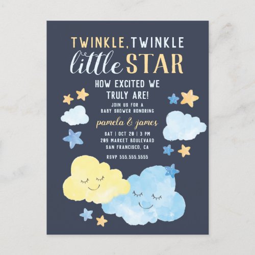 Watercolor Twinkle Twinkle Little Star Baby Shower Invitation Postcard