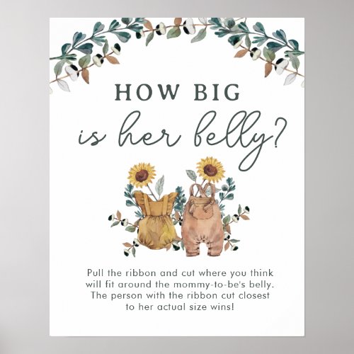 Watercolor Twins Baby Shower Belly Game Poster