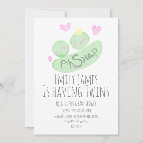 Watercolor Twins Pea Pods Baby Shower Invitation
