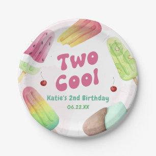 Watercolor Two Cool Popsicle 2nd Birthday Party Paper Plates