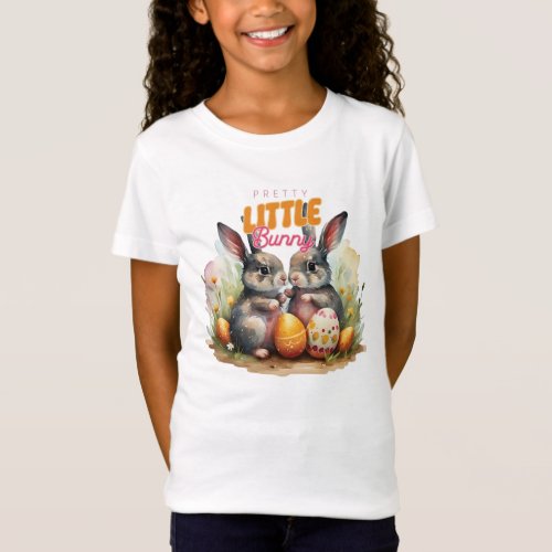 Watercolor two cute little bunny with eggs T_Shirt