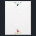 Watercolor Two Flamingos  Letterhead<br><div class="desc">Bring the tropical warm climates to mind with a duo of flamingos. Deep pink flying flamingo underlines your name, while a standing flamingo, in a familiar pose, is at the bottom of the page. Stationary is bordered in black, front and back. Customize color in design tool, if desired. Personalized with...</div>