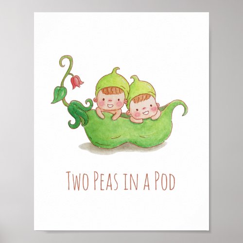 Watercolor Two Peas in a Pod Nursery Wall Decor