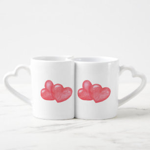 Watercolor two red loved hearts Valentines day Coffee Mug Set