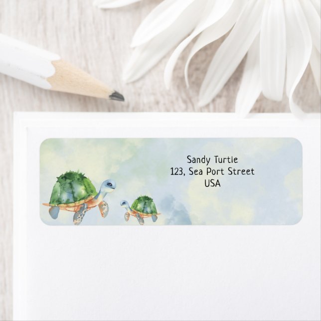 Watercolor two Sea turtle  Label (Insitu)