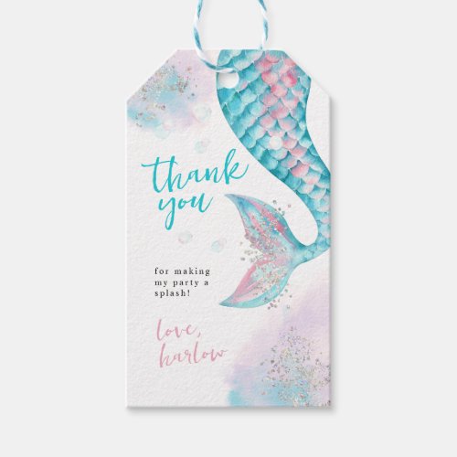 Watercolor Two the Sea Mermaid Birthday Party Gift Tags