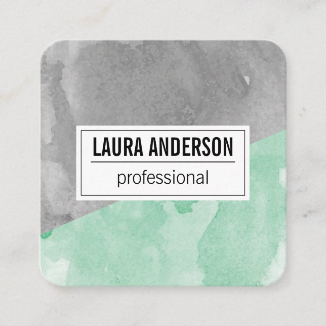 Watercolor Two Tone Square Business Card (Front)