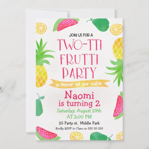 Watercolor Two_tti Frutti 2nd Birthday Invitation