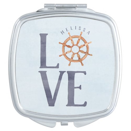 Watercolor Typography Nautical Love  Ships Wheel Compact Mirror