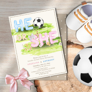 Watercolor Typography Soccer Wildflowers He or She Invitation
