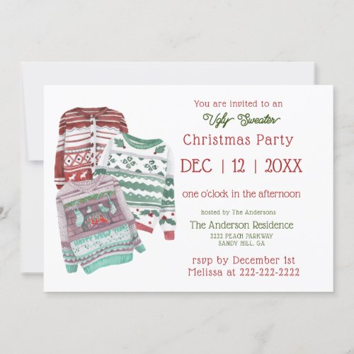 Watercolor Ugly Christmas Sweater Party Invitation