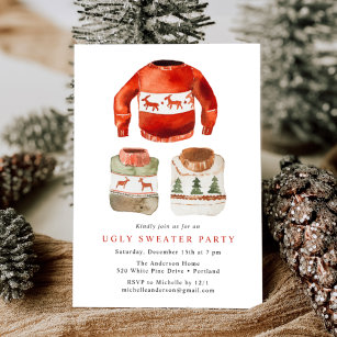 Watercolor Ugly Sweater Holiday Party Invitation