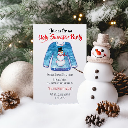 Watercolor Ugly Sweater Tacky Christmas Party Invitation