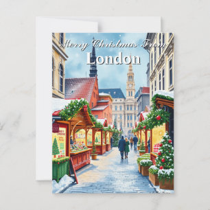 Watercolor UK Town Christmas Market Vintage Post Postcard