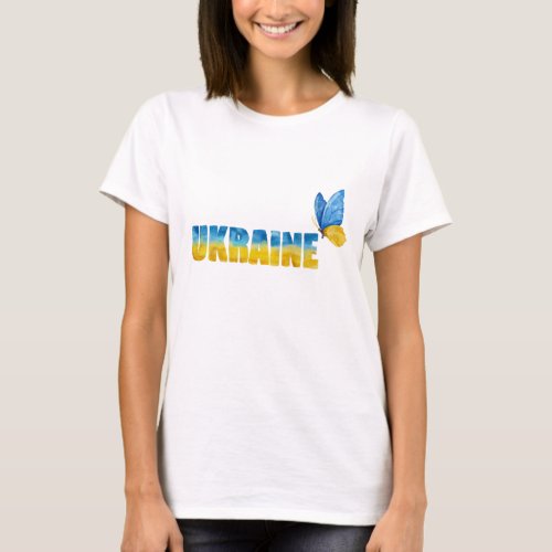 Watercolor Ukraine Butterfly Word Art T_Shirt