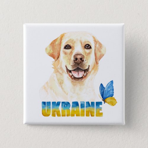 Watercolor Ukraine Yellow Lab and Butterfly  Button