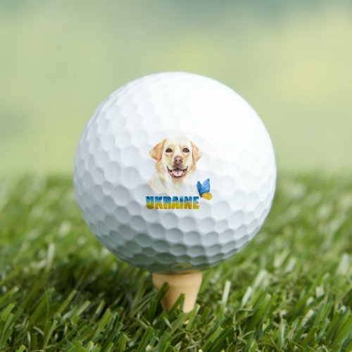 Watercolor Ukraine Yellow Lab and Butterfly Golf Balls