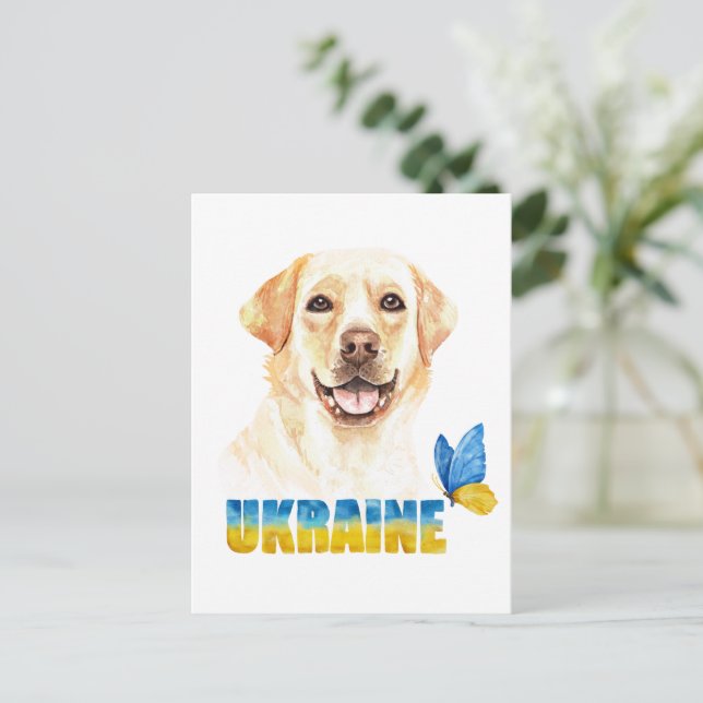Watercolor Ukraine Yellow Lab and Butterfly   Postcard (Standing Front)