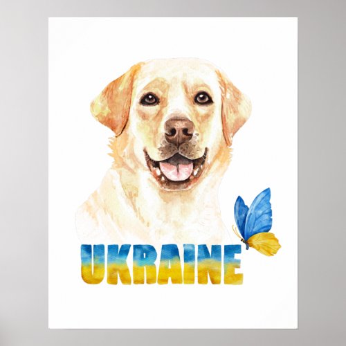 Watercolor Ukraine Yellow Lab and Butterfly  Poster