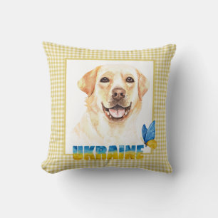 Watercolor Ukraine Yellow Lab and Butterfly Throw Pillow