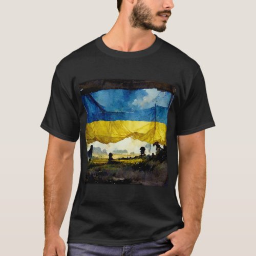 Watercolor Ukrainian Battle Flag Basic Dark T_Shir T_Shirt