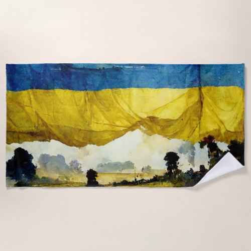 Watercolor Ukrainian Battle Flag Beach Towel 