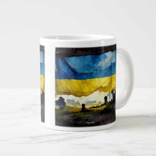 Watercolor Ukrainian Battle Flag Jumbo Mug 