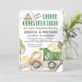 Watercolor Under Construction Truck Baby Shower Invitation (Standing Front)