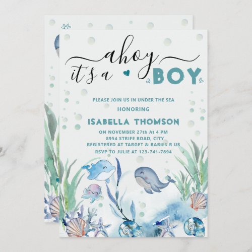 Watercolor Under The Sea Baby Boy Shower  Invitation