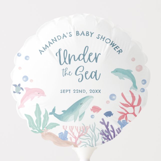Watercolor Under the Sea Baby Shower Balloon (Front)