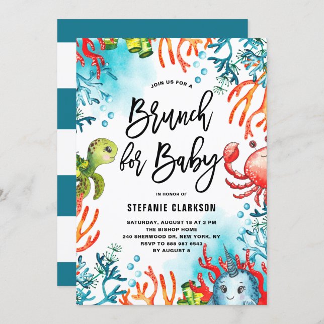 Watercolor Under the Sea Baby Shower Brunch Invitation (Front/Back)