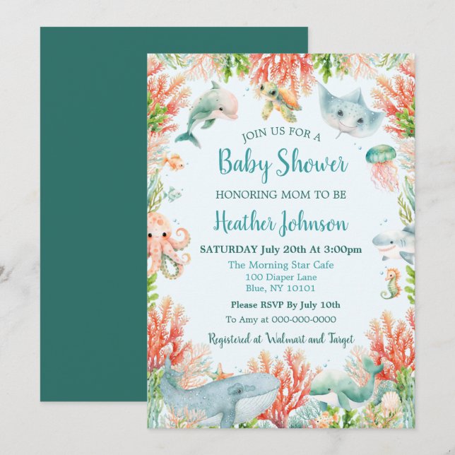 Watercolor Under The Sea Baby Shower Invitation (Front/Back)