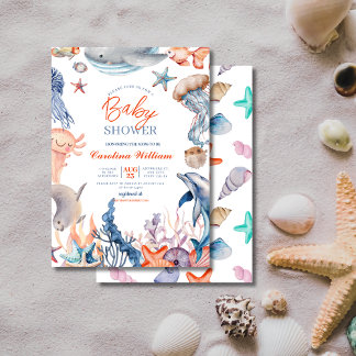 Watercolor under the sea baby shower invitation