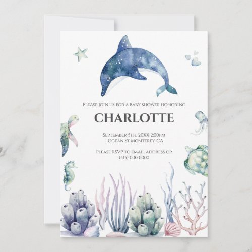 Watercolor Under the Sea Baby Shower Invitation