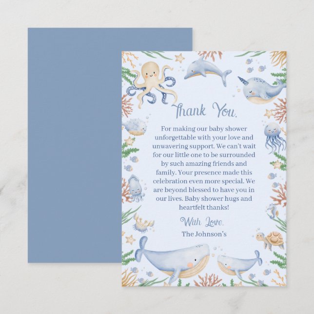 Watercolor Under The Sea Baby Shower Thank You Card (Front/Back)