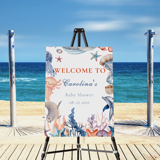 watercolor under the sea baby shower welcome foam board (Creator Uploaded)