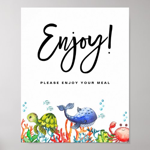 Watercolor Under the Sea Birthday Enjoy Your Meal Poster