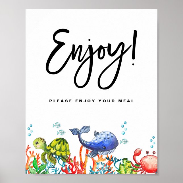 Watercolor Under the Sea Birthday Enjoy Your Meal Poster (Front)