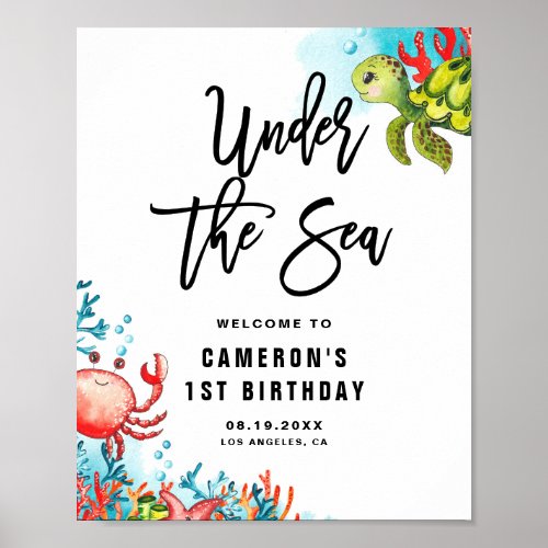 Watercolor Under the Sea Birthday Party Welcome Poster