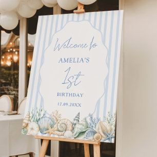 Watercolor Under The Sea Blue Baby Shower Welcome Foam Board