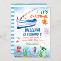 Watercolor Under the Sea Boat Fishing Birthday Invitation