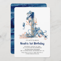 Watercolor Under-the-Sea Boy's 1st Birthday Invitation