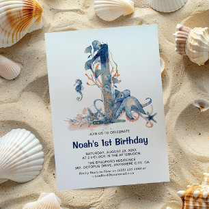 Watercolor Under-the-Sea Boy's 1st Birthday Invitation