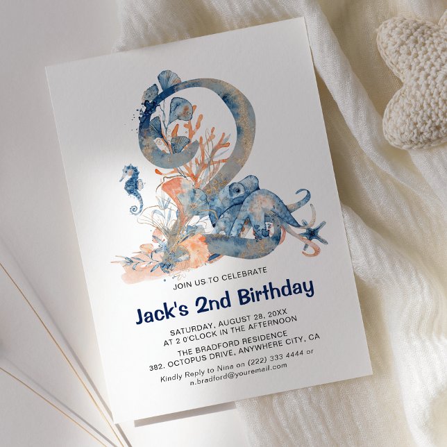 Watercolor Under-the-Sea Boy's 2nd Birthday Invitation (Creator Uploaded)