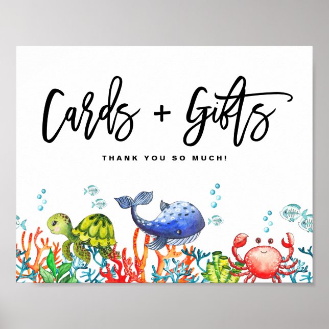 Watercolor Under the Sea Cards and Gifts Birthday Poster (Front)