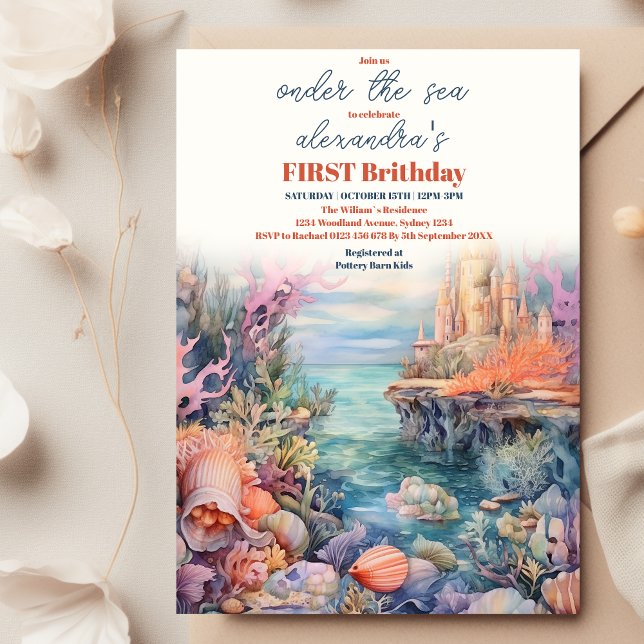 Watercolor Under the Sea Creatures 1st Birthday Invitation (Creator Uploaded)