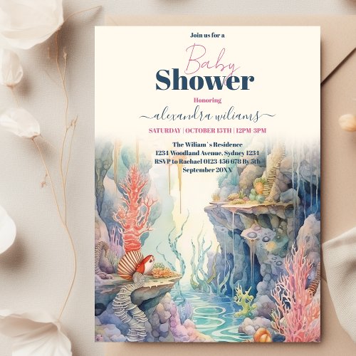 Watercolor Under the Sea Creatures  Baby Shower Invitation