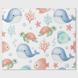 Watercolor Under the Sea Cute Ocean Animals Wrapping Paper